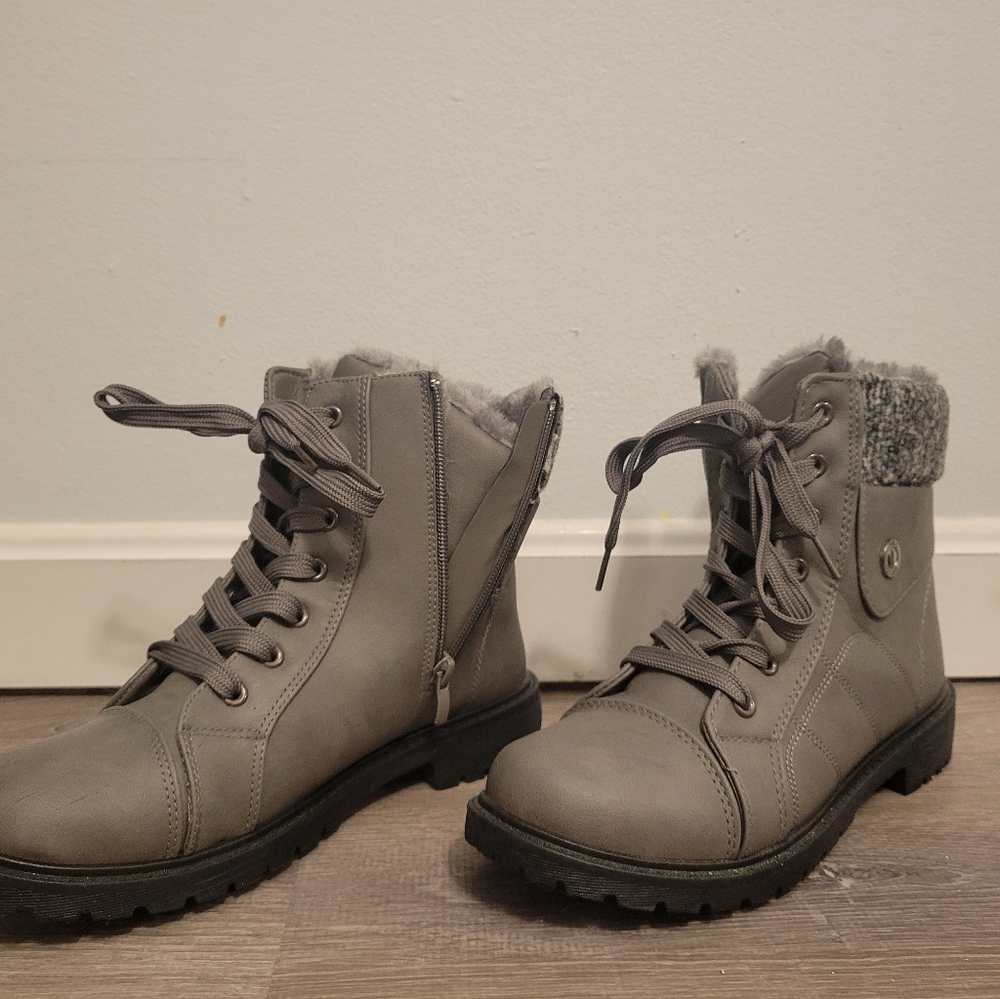 Gray Women's Lace-Up Boots